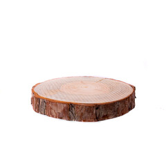 wooden stump or natural style wooden coaster isolated on white background