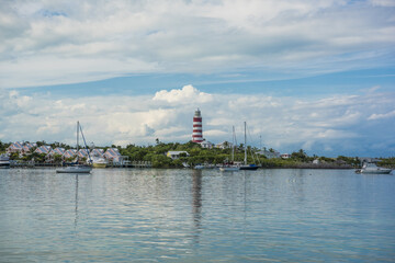 Landscape shot of the Hope Town lighthouse on Elbow Cay, Abaco, Bahamas