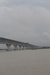 Jun 19, 2021, Approach Road, Mawa, Bangladesh. Padma Bridge in the midst of the amazing natural beauty of the river Padma