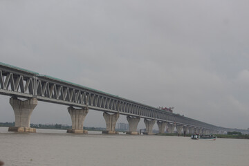 Jun 19, 2021, Approach Road, Mawa, Bangladesh. Padma Bridge in the midst of the amazing natural...