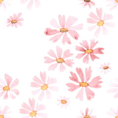 Seamless pattern with hand drawn watercolor flowers for textile and paper design.