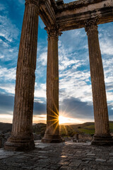 Low angle shot of Dougga heritage preservation in Tunisia