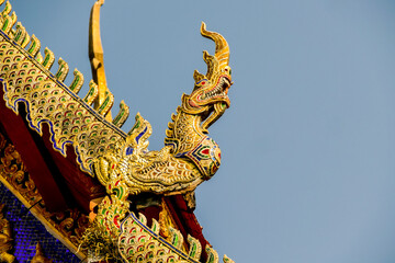 Phaya Naga statue at Buddhist temple Wat Phra Chetuphon Wat Pho exterior in Bangkok, Thailand
