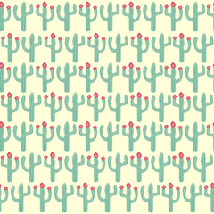seamless pattern with different cactus. Bright repeated texture with green cacti. Natural background with desert plants