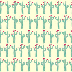 seamless pattern with different cactus. Bright repeated texture with green cacti. Natural background with desert plants