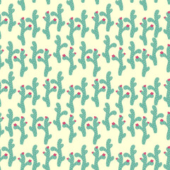 seamless pattern with different cactus. Bright repeated texture with green cacti. Natural background with desert plants