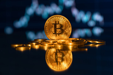 Bitcoin. Bitcoin chart background concept. Crypto money news concept idea. Cryptocurrency trading...