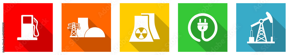 Leinwandbilder set of colorful web flat design power and energy vector icons, fuel, electricity concept buttons for