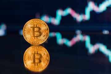 Bitcoin. Bitcoin chart background concept. Crypto money news concept idea. Cryptocurrency trading...