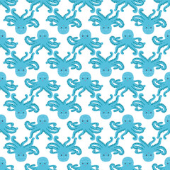 Seamless pattern with cute octopus, seaweed and pearl. Trendy nursery background