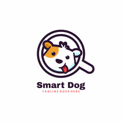 Vector Logo Illustration Smart Dog Mascot Cartoon Style.