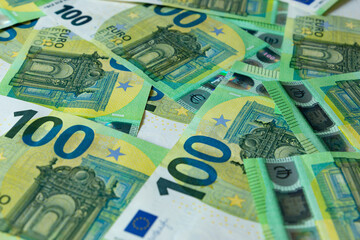 Banknotes of 100 hundred Euros. European currency.