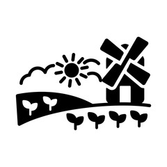 Rural landscape with windmill glyph icon