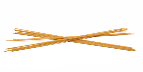 Integral spaghetti, organic whole wheat pasta isolated on white 