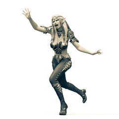 lady elf is running desperate in white background