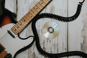 mock up - cd - gitara - kabel - retro - vintage - background - music