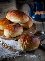 
Fresh homemade pastries on a wooden rustic table