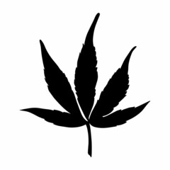 Fototapeta premium Black cannabis leaf isolated on a white background. Silhouette of cannabis. Vector illustration.