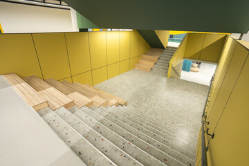 Modern stairs at school or office, no people