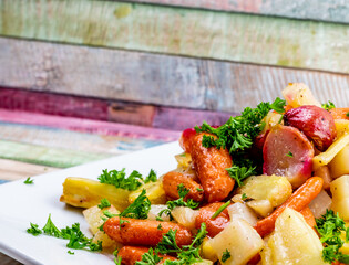 Roasted root vegetables with honey mustard vinaigrette. Calgary, Alberta, Canada