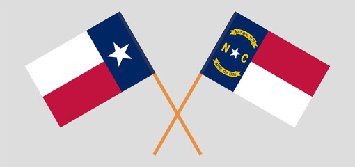 Crossed flags of the State of Texas and The State of North Carolina. Official colors. Correct proportion