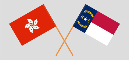 Crossed flags of Hong Kong and The State of North Carolina. Official colors. Correct proportion