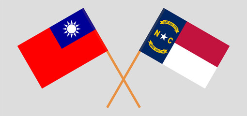 Crossed flags of Taiwan and The State of North Carolina. Official colors. Correct proportion