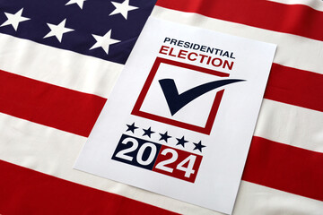 Presidential Election 2024 Written over Waving American Flag - 495007672