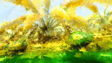 Expressive brushed painting on canvas. Abstract texture. 2d illustration. Wide brushstrokes. Modern digital art. Contemporary brush. Modern expression. Popular style pattern painted image.