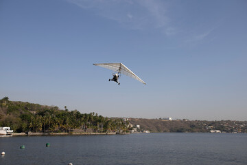Fototapeta na wymiar Small aviation. hang-glider is in the sky.