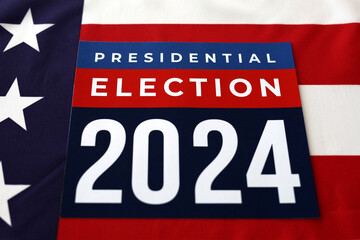 Presidential Election 2024 Written over Waving American Flag - 495008292