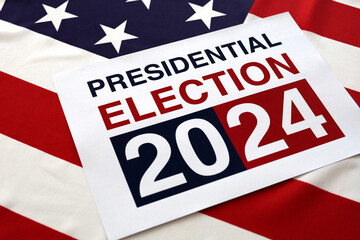 Presidential Election 2024 Written over Waving American Flag - 495008681