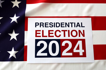 Presidential Election 2024 Written over Waving American Flag - 495009201