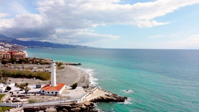 Torrox Costa view from above. Drone footage of this costal city situated in Malaga province, Costa del Sol - Spain. Touristic travel destination