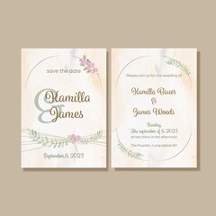 Wedding invitation rustic style and watercolour
