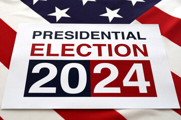 Presidential Election 2024 Written over Waving American Flag - 495009627
