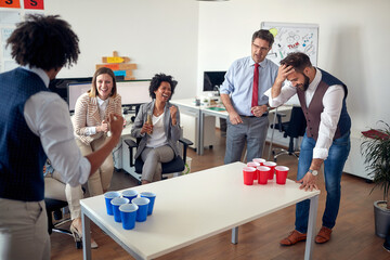 Group of diverse casual corporate coworkers having fun; Casual F