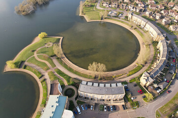 Best View of Caldecott Lake of England (caldecotte lake) drone footage