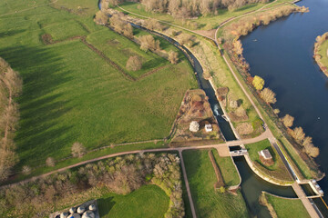 Best View of Caldecott Lake of England (caldecotte lake) drone footage