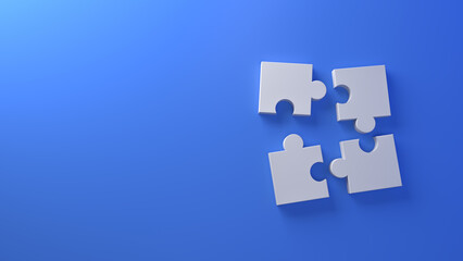 Fototapeta premium Jigsaw puzzle connecting together. The parts fit together. Connection concept. 3d render illustration on a blue background