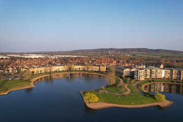 Best View of Caldecott Lake of England (caldecotte lake) drone footage