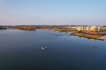 Best View of Caldecott Lake of England (caldecotte lake) drone footage