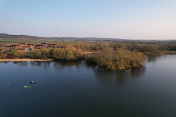 Best View of Caldecott Lake of England (caldecotte lake) drone footage