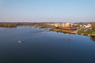 Best View of Caldecott Lake of England (caldecotte lake) drone footage