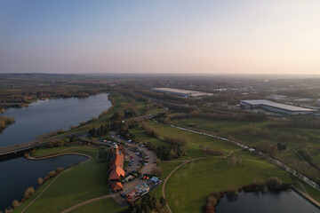 Best View of Caldecott Lake of England (caldecotte lake) drone footage