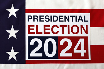 Presidential Election 2024 Written over Waving American Flag - 495011692