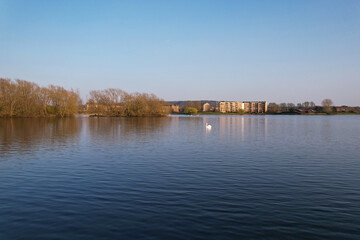 Best View of Caldecott Lake of England (caldecotte lake) drone footage