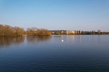 Best View of Caldecott Lake of England (caldecotte lake) drone footage