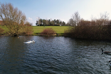 Best View of Caldecott Lake of England (caldecotte lake) drone footage