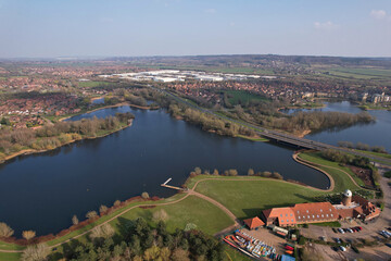 Best View of Caldecott Lake of England (caldecotte lake) drone footage